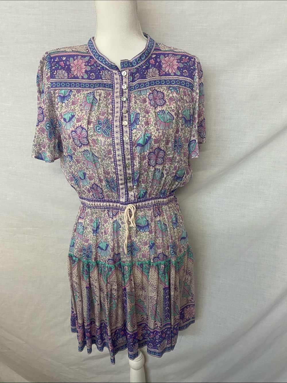 Spell & The Gypsy Purple Floral Button-Front Tie-Waist Dress